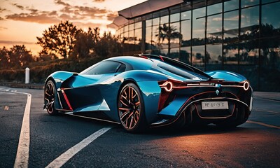 luxury sports car sunset scene.with Generative AI technology