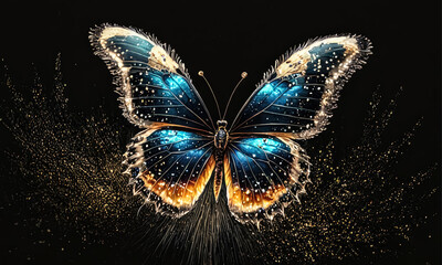 Nature's Magic: A Glowing Butterfly with Golden Dust on a Nighttime Background