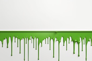 Green paint dripping on the white wall water spill vector background with blank copy space for photo or text