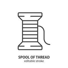 Spool of thread line icon. Tailor equipment outline symbol. Editable stroke. Vector illustration. - 779242343