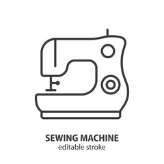 Sewing machine line icon. Tailor equipment outline symbol. Editable stroke. Vector illustration. - 779242344