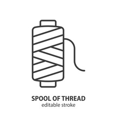 Spool of thread line icon. Tailor equipment outline symbol. Editable stroke. Vector illustration. - 779242354
