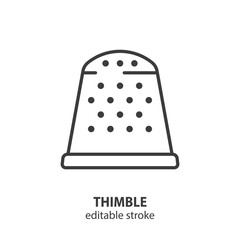 Thimble line icon.  Tailor equipment outline symbol. Editable stroke. Vector illustration. - 779242356