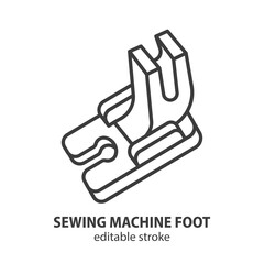 Sewing machine foot line icon. Tailoring symbol. Editable stroke. Vector illustration.