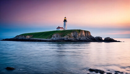 Fototapeta na wymiar lighthouse on the coast at beautiful dawn background created with generative ai