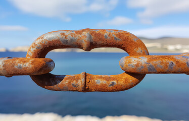 Rusty Chain Link.  Rustic Resilience: Finding Strength in the Weathered Chain of Faith.