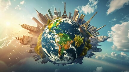 Around the World in Ultra HD: A Visually Stunning Representation of Iconic Global Landmarks Surrounding a Lifelike Earth Globe