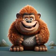 Fototapeta premium 3d illustration of gorilla cartoon character for children. Cute gorilla monkey or chimpanzee print for clothing, stationery, books. Kind toy gorilla. Cheerful monkey, chimpanzee, orangutan.