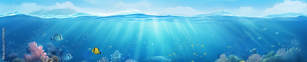 Wall mural abstract background with underwater theme, web site header or footer template