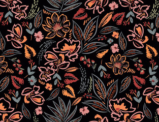 leaf seamless pattern with black background ready for printing , fabric 