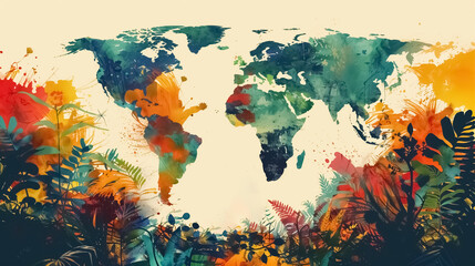 Abstract World Map wallpaper with all continents, colorful map of world