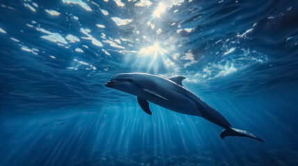 Dolphin underwater in the ocean. 
