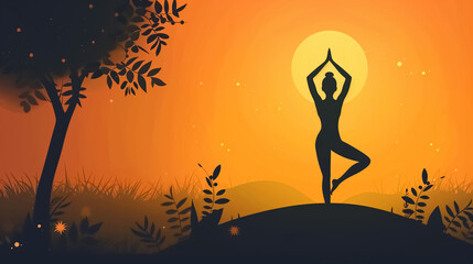 International Yoga Day poster, illustration of a woman doing yoga exercise and pose, Yoga day celebration