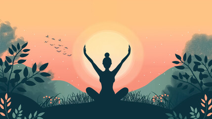 International Yoga Day poster, illustration of a woman doing yoga exercise and pose, Yoga day celebration