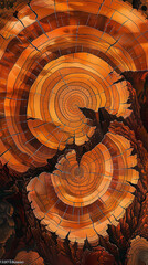 An illustration of a maple tree cross-section, with the tree rings showing a history of steady growth, . 32k, full ultra HD, high resolution