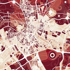 Maroon and white pattern with a Maroon background map lines sigths and pattern with topography sights in a city backdrop
