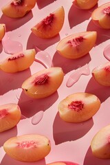 Peaches on pink background pattern.