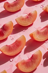 Peaches on pink background pattern.