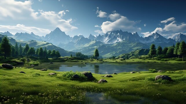 landscape with lake  high definition(hd) photographic creative image