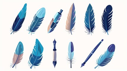   set for pens and feathers collection. vector illustration
