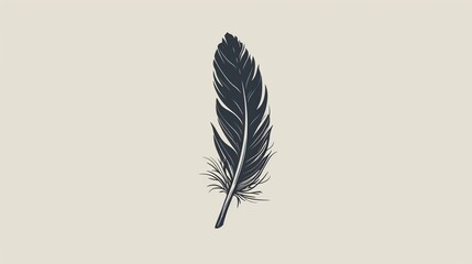 Isolated on a white background, the vintage Feather quill pen logo features a black ink stroke, scratch icon, and classic stationery illustration. - obrazy, fototapety, plakaty