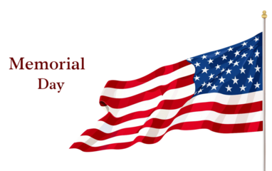 Memorial Day Honor Flag Flying at Half Mast Isolated on Transparent Background PNG.