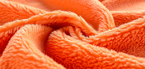 An illustration of a soft, synthetic fleece fabric texture in a bright, energizing orange. 32k, full ultra HD, high resolution