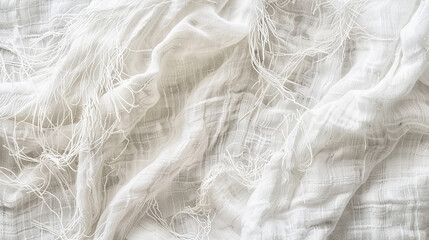 An illustration of a soft, white grunge texture that resembles a well-worn fabric, where the threads are frayed and thin, telling tales of years of love and use. 32k, full ultra HD, high resolution - obrazy, fototapety, plakaty