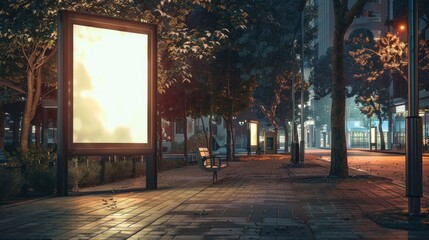 Empty billboard mockup at footpath or at roadside in city, side view blank billboard in city