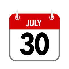 30 July, calendar date icon on white background