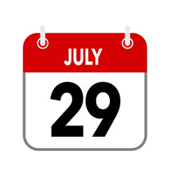 29 July, calendar date icon on white background