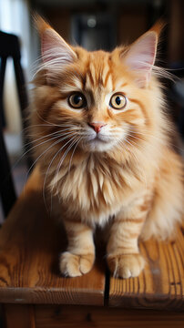 Ginger Maine Coon Cat on Table

