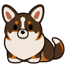おすわりする尻尾があるコーギー(トライカラー)