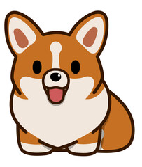 笑顔のおすわりする尻尾のないコーギー(レッドカラー)