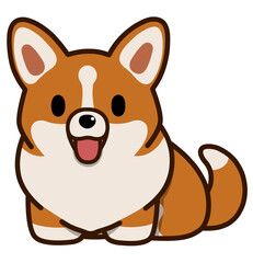 笑顔のおすわりする尻尾があるコーギー(レッドカラー)