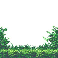 A digital forest landscape showcasing pixel art style with greenery and a blank sky, ideal for gaming or creative backgrounds