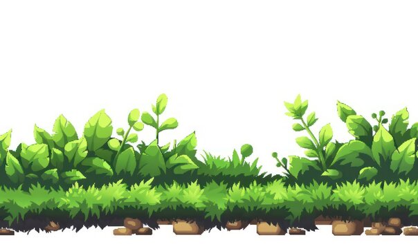 A vibrant image showcasing a variety of greenery with pixel art style, typically found in video games as background elements