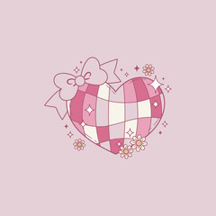 cute retro and coquette illustration of heart of mirrors
