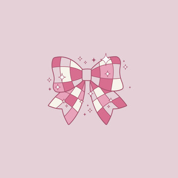cute retro and coquette style pink bow illustration