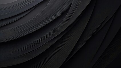 Black abstract background with smooth waves of paper, elegant and minimalistic design.  - obrazy, fototapety, plakaty