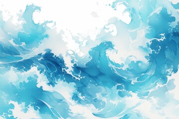 Fototapeta na wymiar Abstract ocean waves in the style of turquoise and blue watercolor background with wave elements on a white background