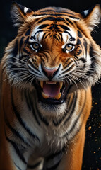 A tiger, a wild animal of prey, enraged.