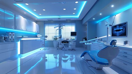 Modern Dental Practice Interior in Blue Light