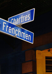 Street sign at the corner of Frenchmen and Chartres streets in the Marigny district of New Orleans