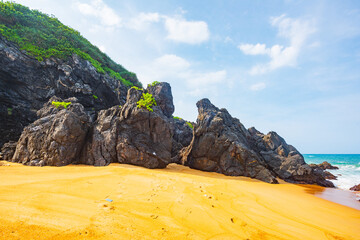 Summer quiet beach at Yanzi Cave, Qinwan, Wanning Mountain, Hainan, China
