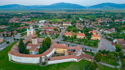 Sunset view of the Fortified Church in Prejmer, Romania - obrazy, fototapety, plakaty