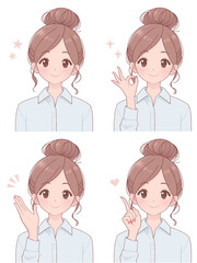 髪型ピアスネイル自由な職場の女性 ポーズセット イラスト