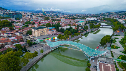 Sunrise view of the Bridge of Peace in Tbilisi, Georgia