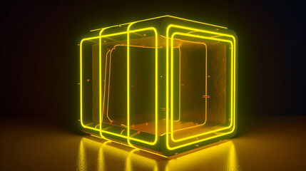 Yellow Box Illuminated by Neon Lights in 8K Octane Render