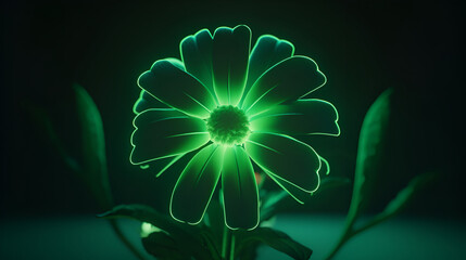 Green Flower Illuminated by Neon Lights in 8K Octane Render